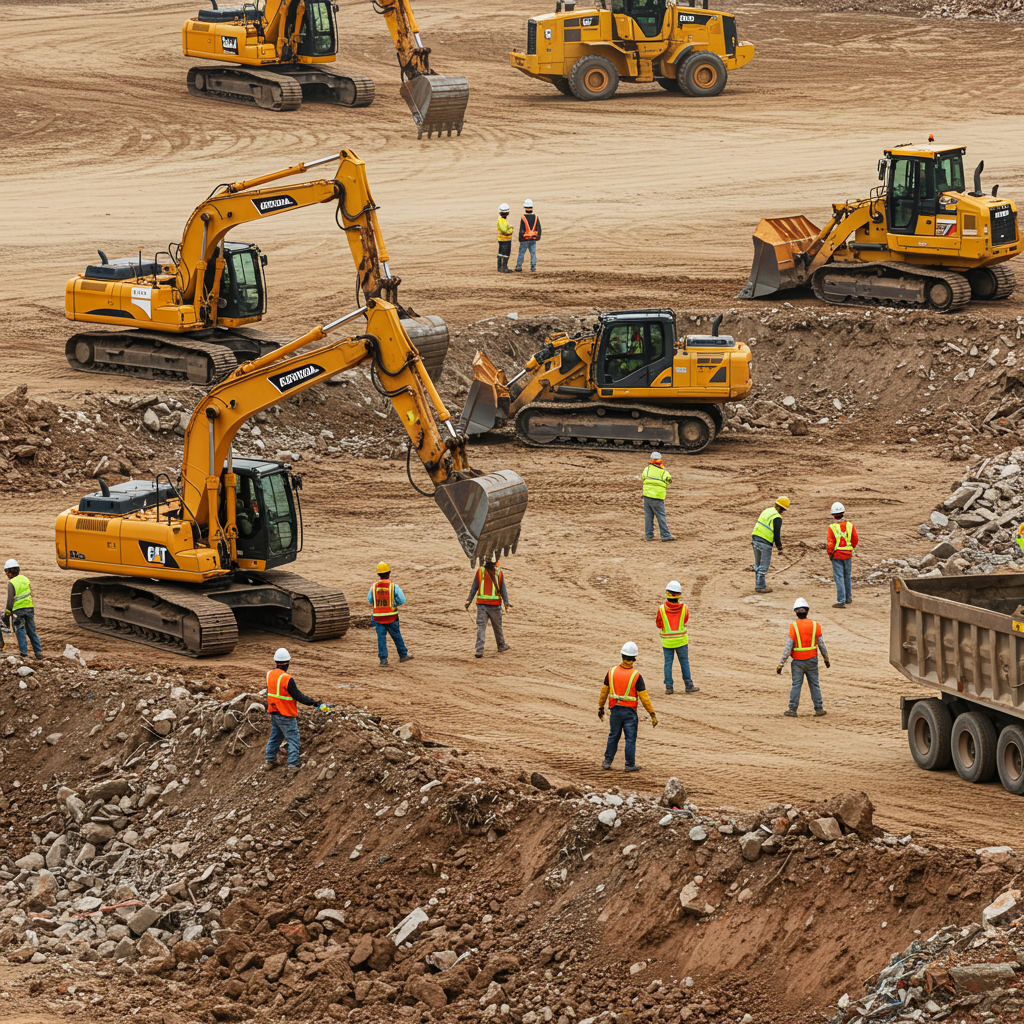 Construction site with equipment and workers